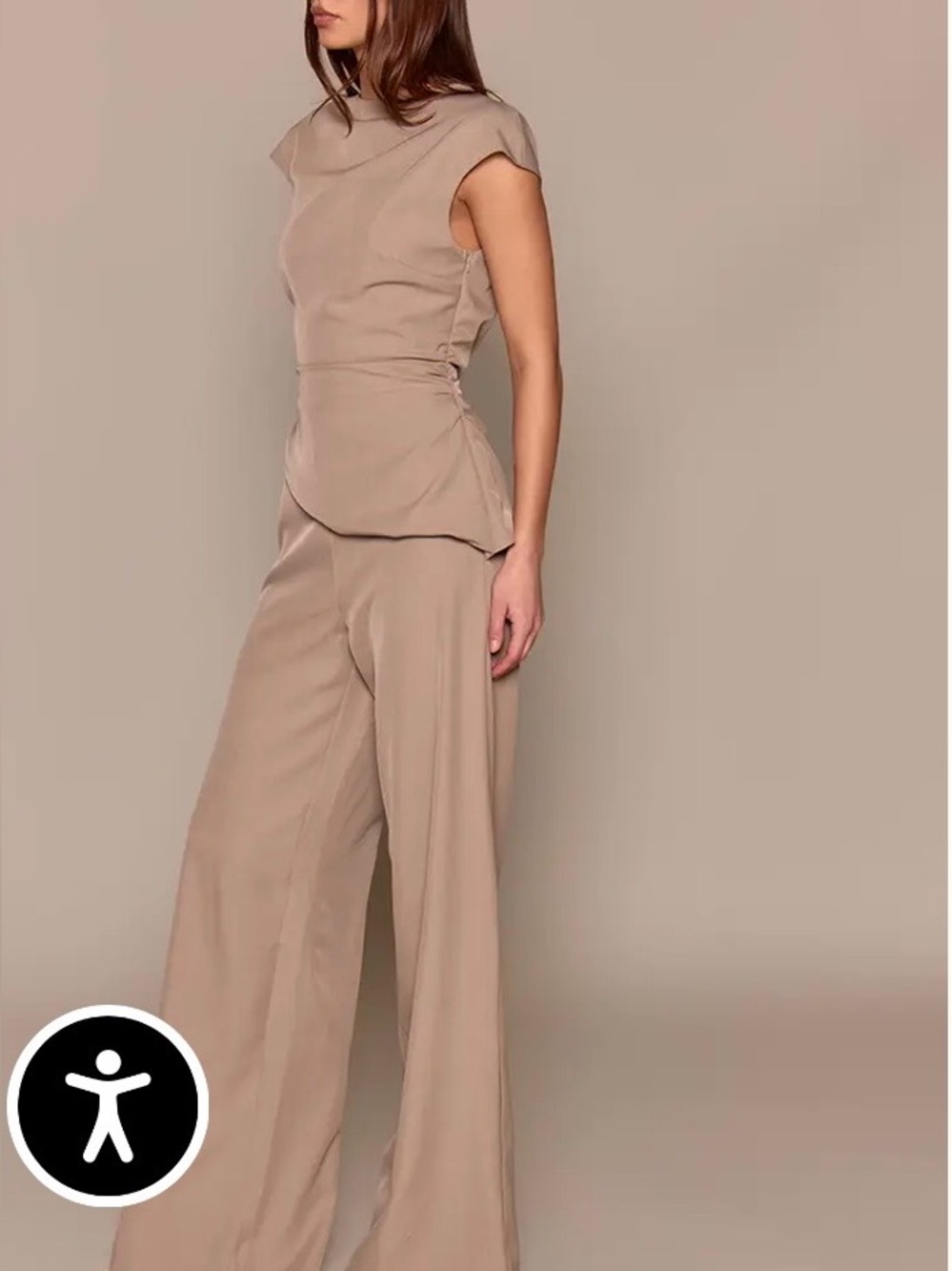 PrettyLittleThing High Neck Ruched Side Jumpsuit US 12 Taupe Gray Wide Leg NWT